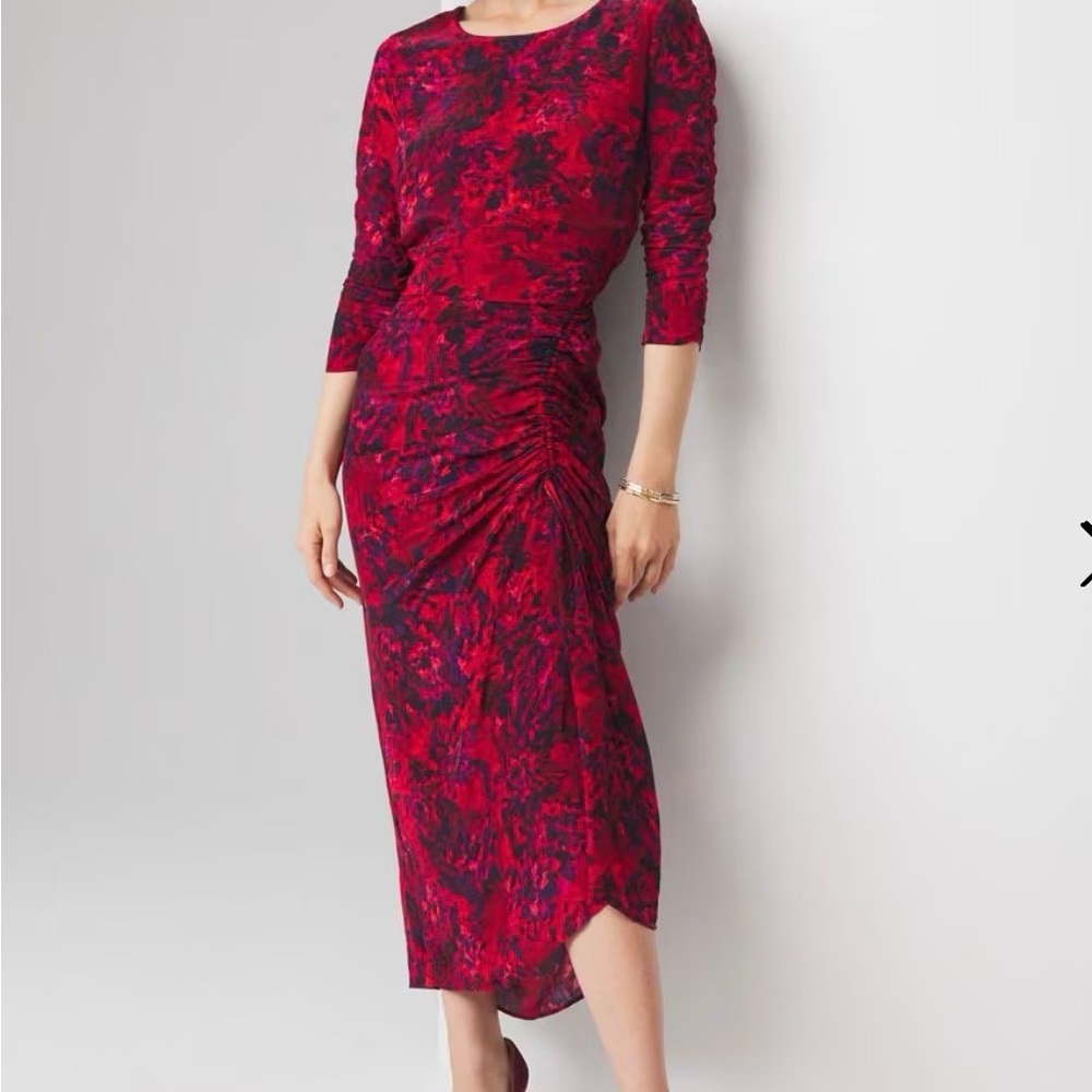 White House Black Market Red & Black Floral Ruched Maxi Dress